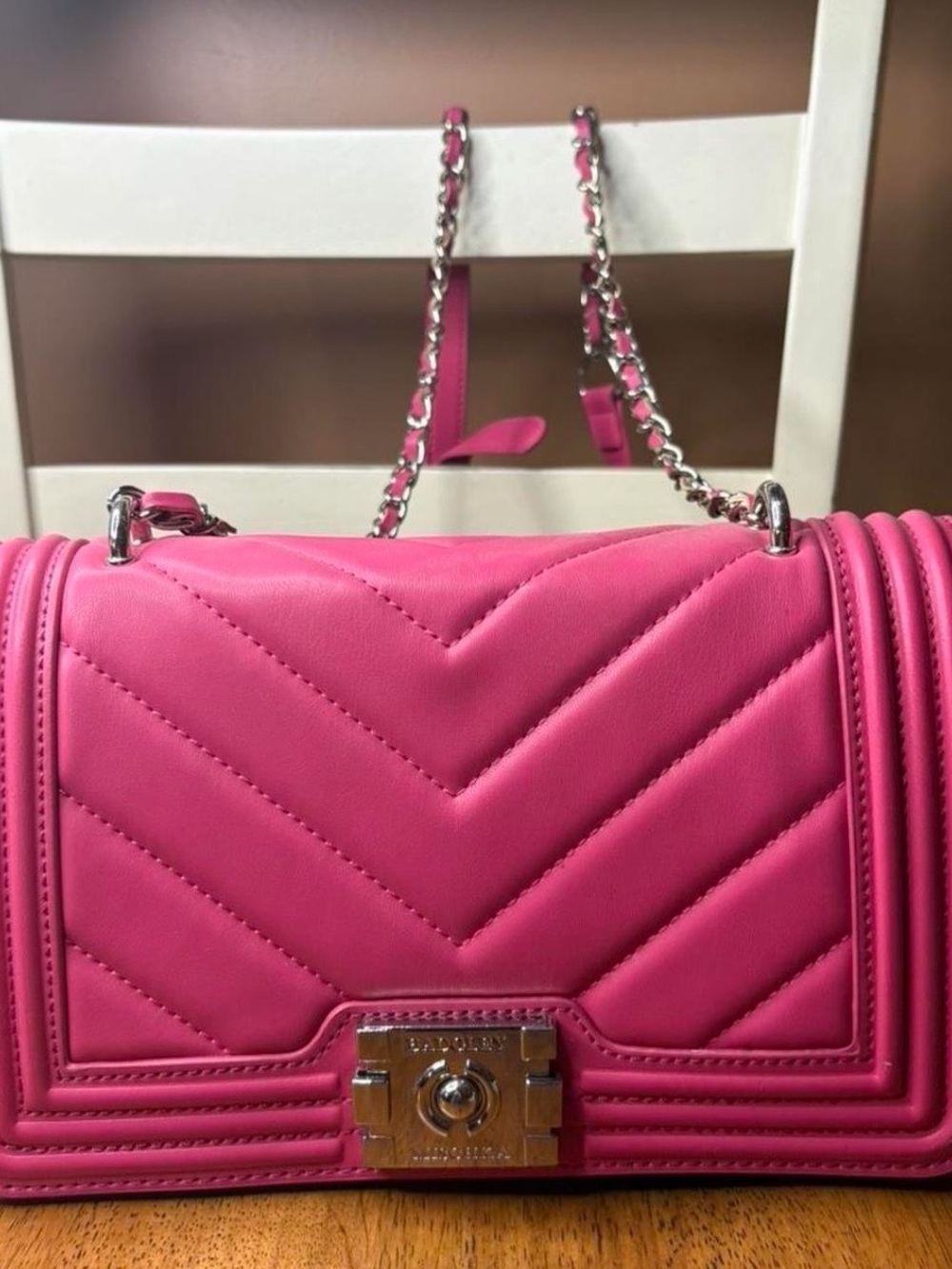 Badgley Mischka Vibrant Pink Quilted Chain Crossbody Bag